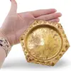Tava rotunda din alama vintage, model auriu cu margine patrata si decorata, 11,5cm, imagine 5