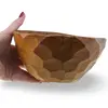 Bol din lemn vintage, model sculptat manual cu textura geometrica, 17cm, imagine 4