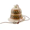 Clopotel ceramic vintage, model crem cu frunze verzi pictate, 10cm