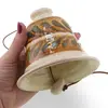 Clopotel ceramic vintage, model crem cu frunze verzi pictate, 10cm, imagine 3
