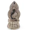 Statueta Buddha vintage, model argintiu cu detalii negre, 17,5cm