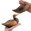 Set decorativ 2 rate din lemn vintage, model sculptat manual maro natur, 15-16cm, imagine 5