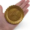 Farfurie decorativa din alama vintage, model rotund cu peisaj in relief, 7,5cm, imagine 5