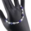 Bratara Lapis Lazuli si Piatra lunii neuniforma 6-8mm cu bumbi argintii, imagine 2