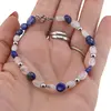 Bratara Lapis Lazuli si Piatra lunii neuniforma 6-8mm cu bumbi argintii, imagine 3