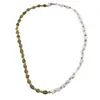 Colier Peridot neuniform si sfere 3-6mm cu Piatra lunii neuniforma 6-8mm si steluta din Hematit auriu 6mm