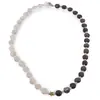Colier Piatra Lunii sfere 3mm si banuti 8mm si Cuart fumuriu banuti 7-8mm cu steluta din Hematit auriu 6mm