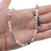 Colier Sodalit sfere 4mm si Piatra Lunii neuniforma fatetata 6-10mm cu bumbi argintii, imagine 3