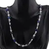 Colier Lapis Lazuli si Piatra lunii neuniforma 6-8mm cu bumbi argintii, imagine 2