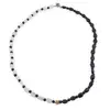 Colier Turmalina neagra sfere si neuniforma 3-7mm si Piatra Lunii neuniforma 5-7mm cu steluta din Hematit auriu 6mm