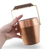 Galeata vintage din cupru cu maner din alama si lemn, 18cm, imagine 3