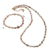 Set bratara si colier Opal roz cuburi fatetate si Hematit auriu discuri, 2-5mm