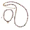 Set bratara si colier Turmalina multicolora cuburi fatetate si Hematit auriu discuri, 2-5mm