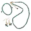 Set cercei cu agatatoare, bratara si colier Malachit banuti extrafatetati cu elemente aurii, 4mm