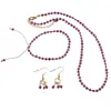 Set cercei cu agatatoare, bratara si colier Rubin banuti extrafatetati cu elemente aurii, 4mm