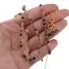 Set cercei cu agatatoare, bratara si colier Turmalina multicolora A+ banuti extrafatetati cu elemente aurii, 4mm, imagine 3