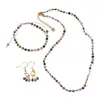 Set cercei cu agatatoare, bratara si colier Turmalina multicolora A+ banuti extrafatetati cu elemente aurii, 4mm