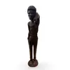 Statueta vintage din lemn sculptat manual, barbat cu animal pe umar, 69cm