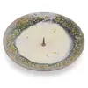 Suport vintage pentru lumanare din cupru emailat crem, decor abstract, 19,5cm
