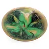 Suport vintage pentru lumanare din cupru emailat verde, model floral, 15cm