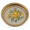 Suport pahar vintage din metal cu broderie florala galbena, 9cm