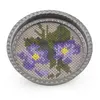Suport pahar vintage din metal cu broderie florala mov, 9cm