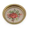 Suport pahar vintage din metal cu broderie florala portocalie, 9cm