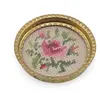 Suport pahar vintage din metal cu broderie florala roz deschis, 9cm