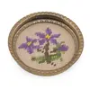 Suport pahar vintage din metal cu broderie florala mov decorativa, 9cm