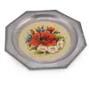 Tava vintage din metal octogonala cu broderie florala mac rosu, 21cm