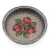 Suport pahar vintage din metal cu broderie florala rosie, 9cm