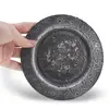 Farfurie decorativa vintage din metal patinat, model gravat, 14cm, imagine 3