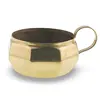 Cana rotunda vintage din alama, design geometric cu toarta, 10,5cm