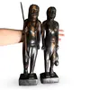 Set statuete vintage din lemn sculptat manual, cuplu tribal, 39cm, imagine 3