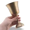 Pocal vintage din alama, picior inalt si cupa conica, 15cm, imagine 3