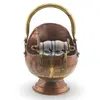 Galeata decorativa vintage din cupru cu maner din alama si portelan, 17cm, imagine 2