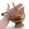 Galeata decorativa vintage din cupru cu maner din alama si portelan, 17cm, imagine 3