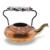 Ceainic vintage din cupru cu maner din portelan pictat, 21cm