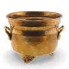 Vas vintage din alama pe picioare decorative si manere laterale, 14cm