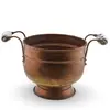 Vas vintage din cupru cu manere din portelan pictat, 27cm