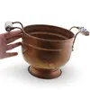 Vas vintage din cupru cu manere din portelan pictat, 27cm, imagine 3
