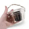 Bol vintage din metal argintiu cu capac si maner, 11cm, imagine 3