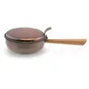 Vas cu capac vintage din cupru si maner din lemn sculptat manual, 27cm