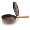 Vas cu capac vintage din cupru si maner din lemn sculptat manual, 27cm, imagine 2