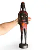 Statueta vintage din lemn sculptat manual, femeie africana cu vesmant rosu, 47cm, imagine 3
