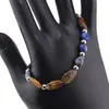 Bratara Lapis Lazuli si Ochi de tigru neuniform cu bumbi argintii, 6-12mm, imagine 2