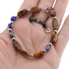 Bratara Lapis Lazuli si Ochi de tigru neuniform cu bumbi argintii, 6-12mm, imagine 3