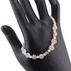 Bratara Piatra lunii piersica si gri banuti 5-6mm si Piatra Lunii alba sfere 4mm cu steluta din Hematit auriu 6mm, imagine 2