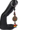 Breloc tibetan rotund cu model dublu dorje, margele rosii galbene albastre, 14cm, imagine 2