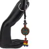 Breloc tibetan rotund cu model mantra, margele rosii galbene albastre, 14cm, imagine 2
